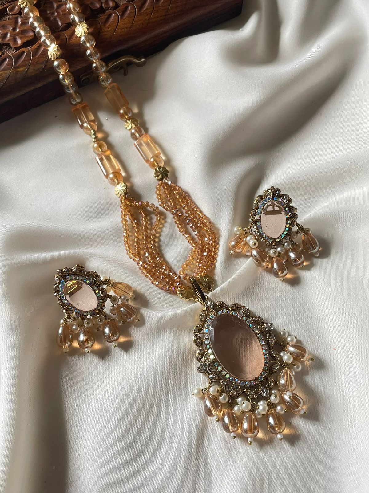 Egyptian Double Stone Turkish Style Locket Set with Fancy Beaded Mala – 7 Variations