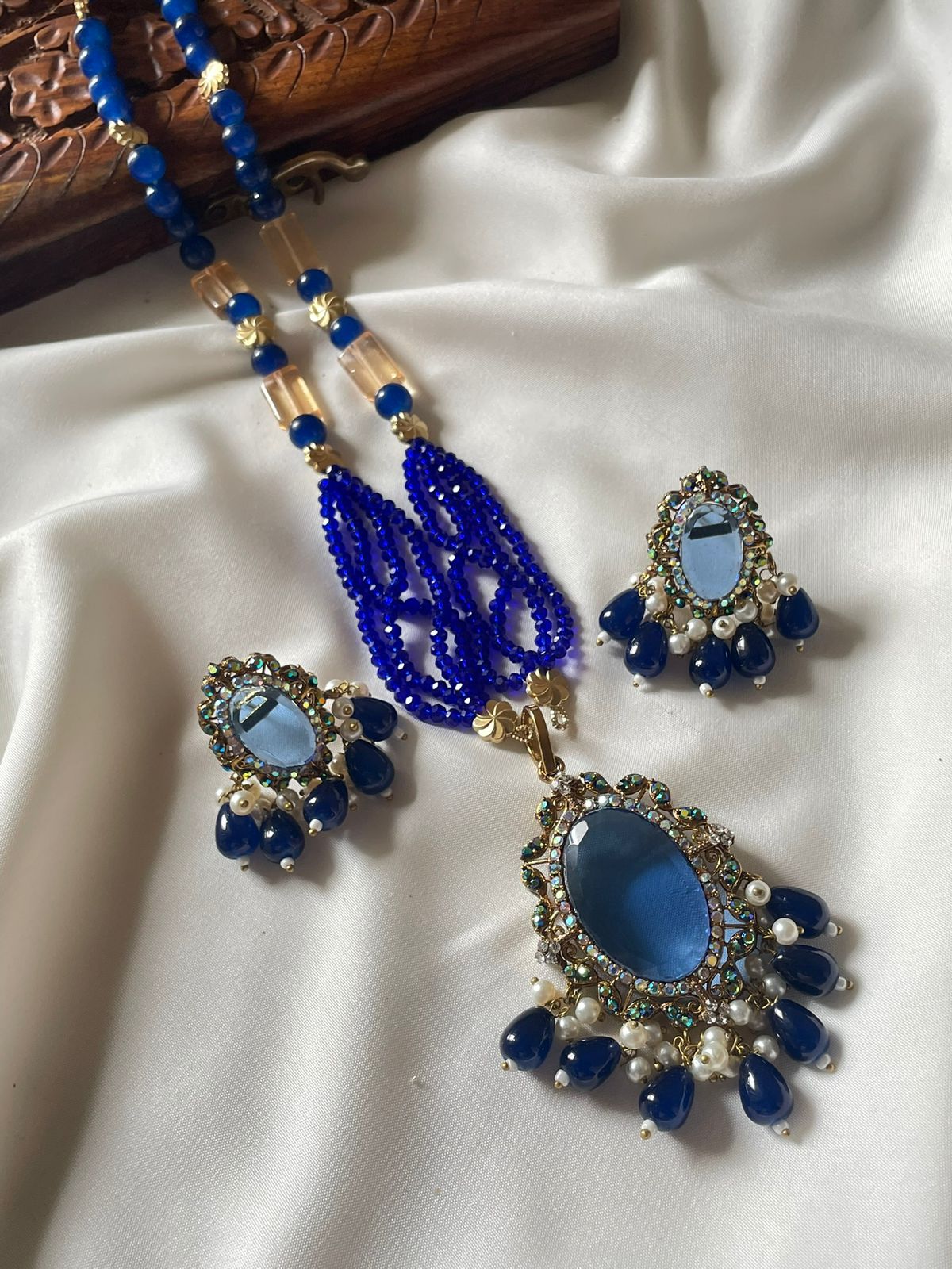 Egyptian Double Stone Turkish Style Locket Set with Fancy Beaded Mala – 7 Variations