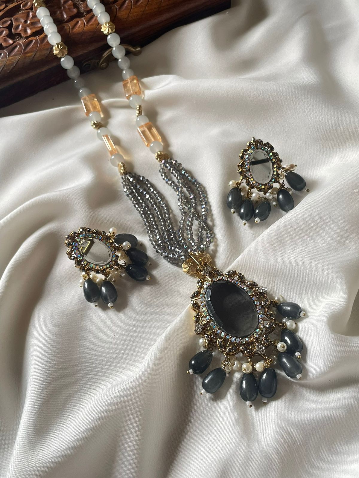 Egyptian Double Stone Turkish Style Locket Set with Fancy Beaded Mala – 7 Variations