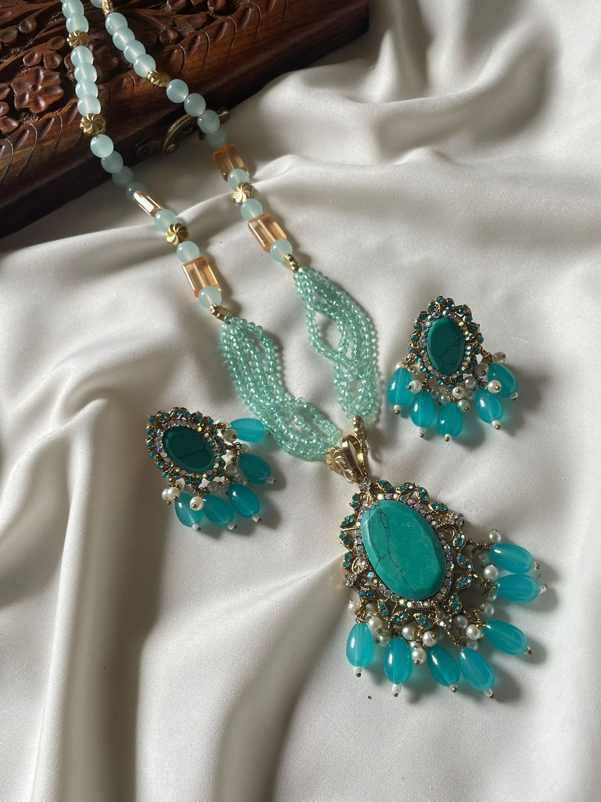 Egyptian Double Stone Turkish Style Locket Set with Fancy Beaded Mala – 7 Variations