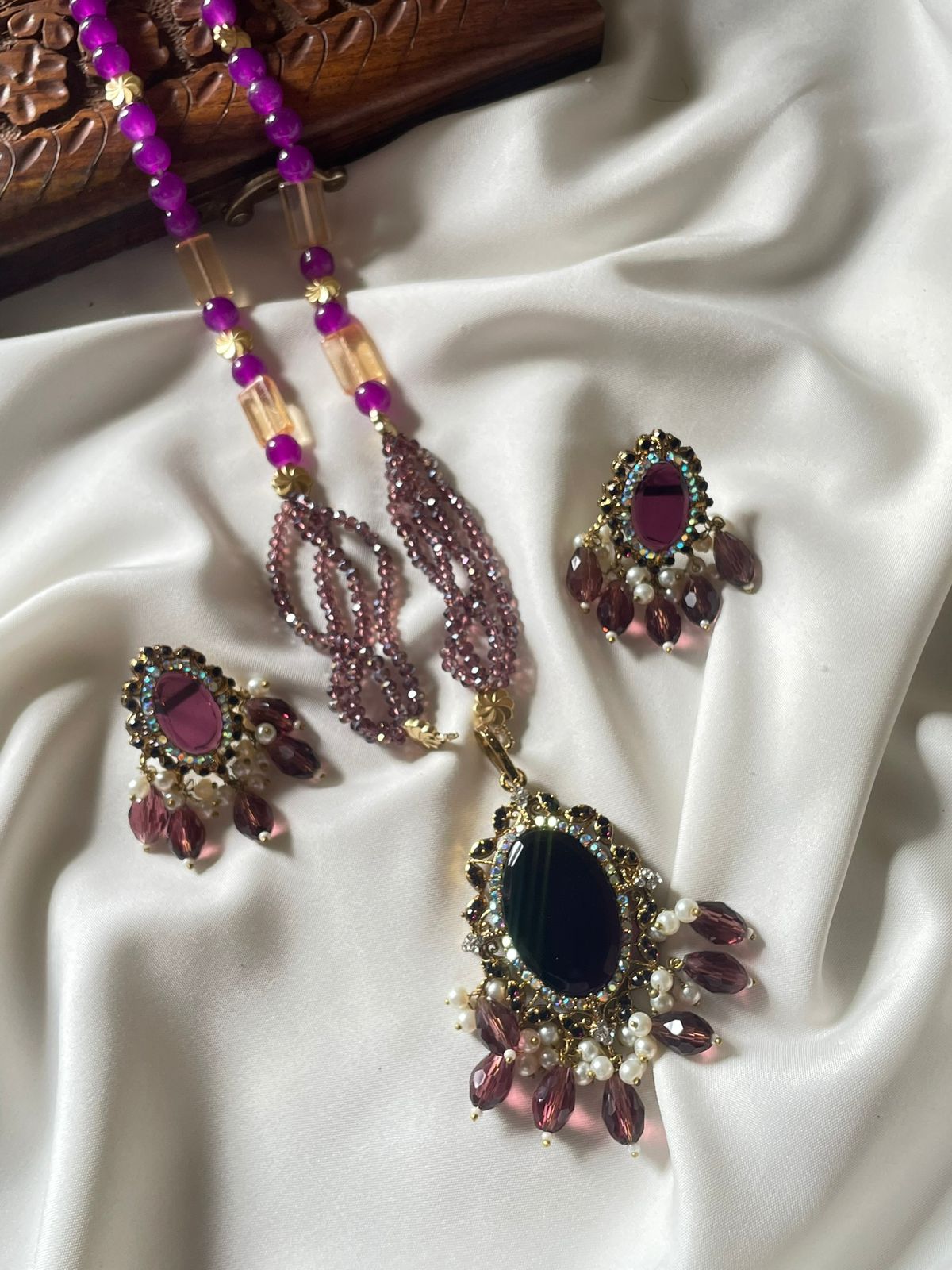 Egyptian Double Stone Turkish Style Locket Set with Fancy Beaded Mala – 7 Variations
