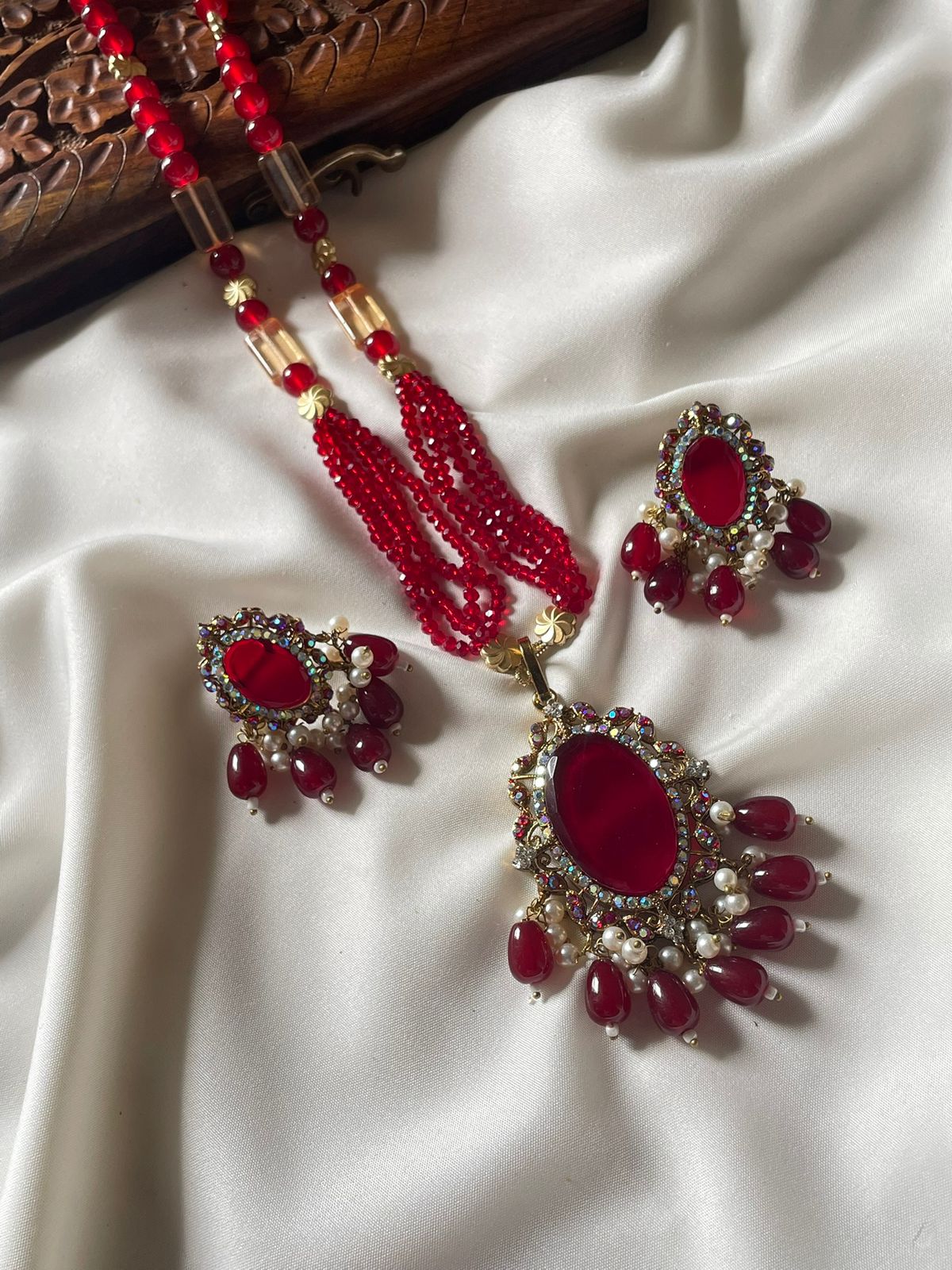 Egyptian Double Stone Turkish Style Locket Set with Fancy Beaded Mala – 7 Variations