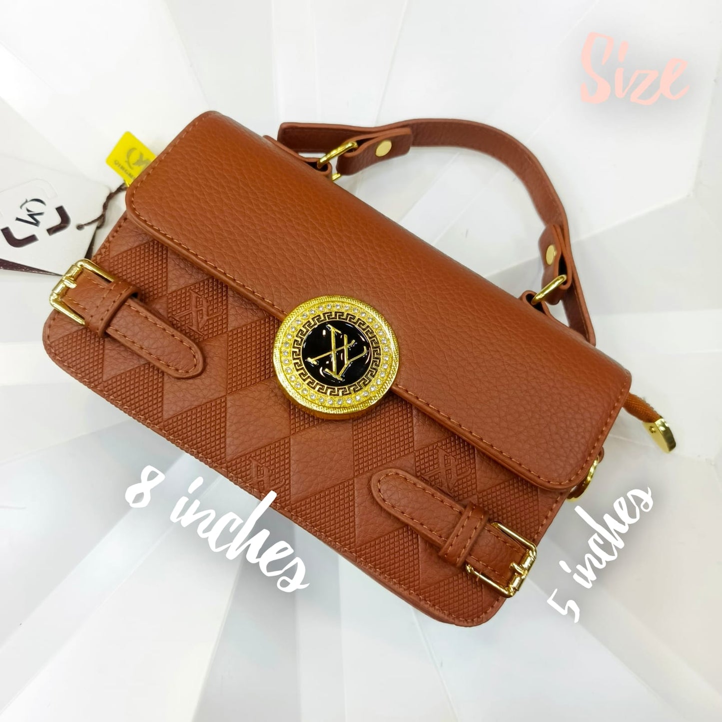 Elegant Monogram Top-Handle Bag with Gold Accent