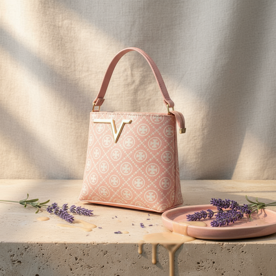 Elegant Monogram Top-Handle Bag with Gold Accent