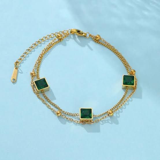 Two-Layer Stainless Steel Bracelet "Green Stone & Golden" Variations