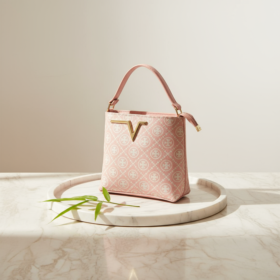 Elegant Monogram Top-Handle Bag with Gold Accent