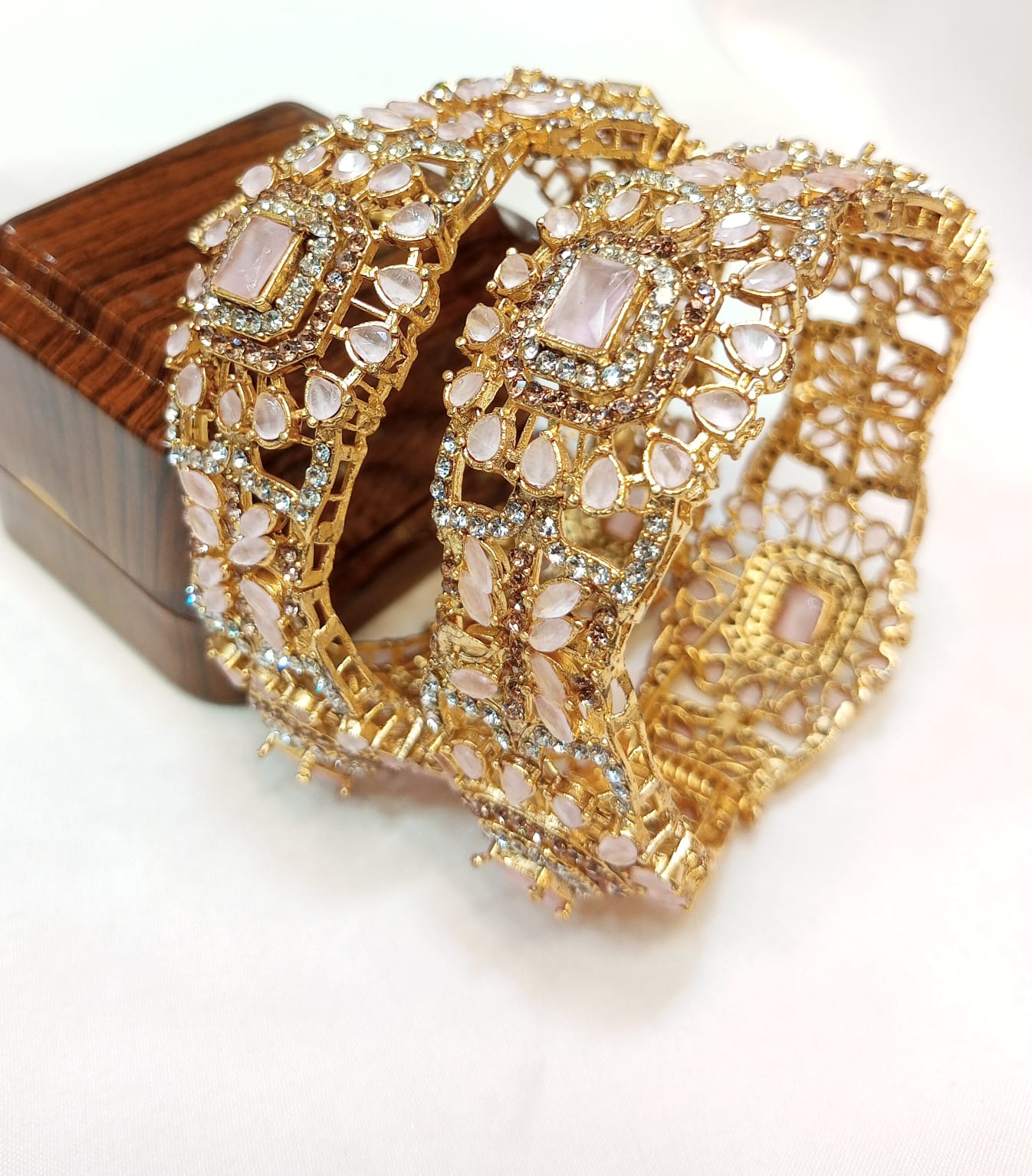 Colorful Elegance Metal Bangles with Stone Detailing Set of 2 (7 Color Variants)