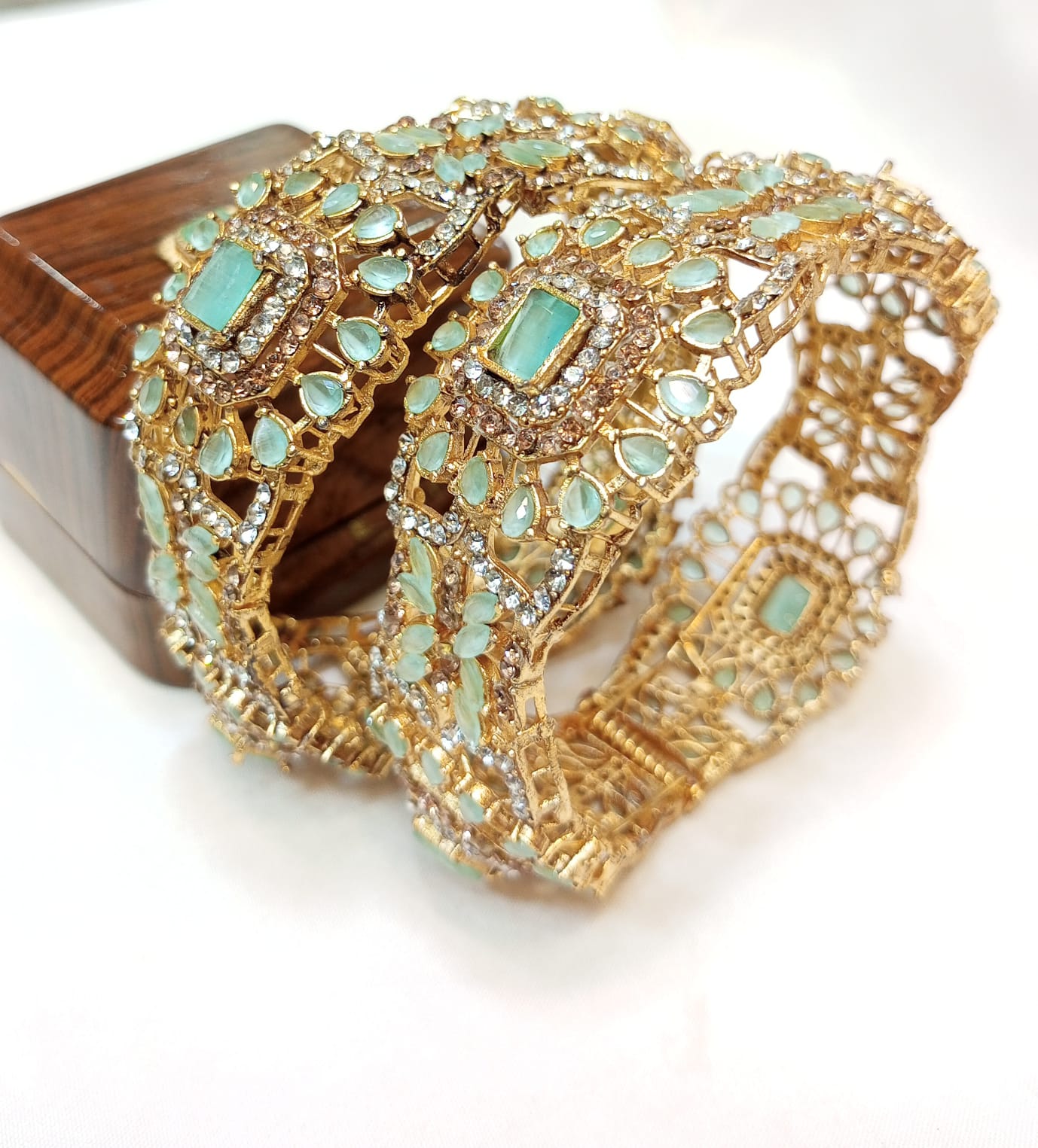 Colorful Elegance Metal Bangles with Stone Detailing Set of 2 (7 Color Variants)