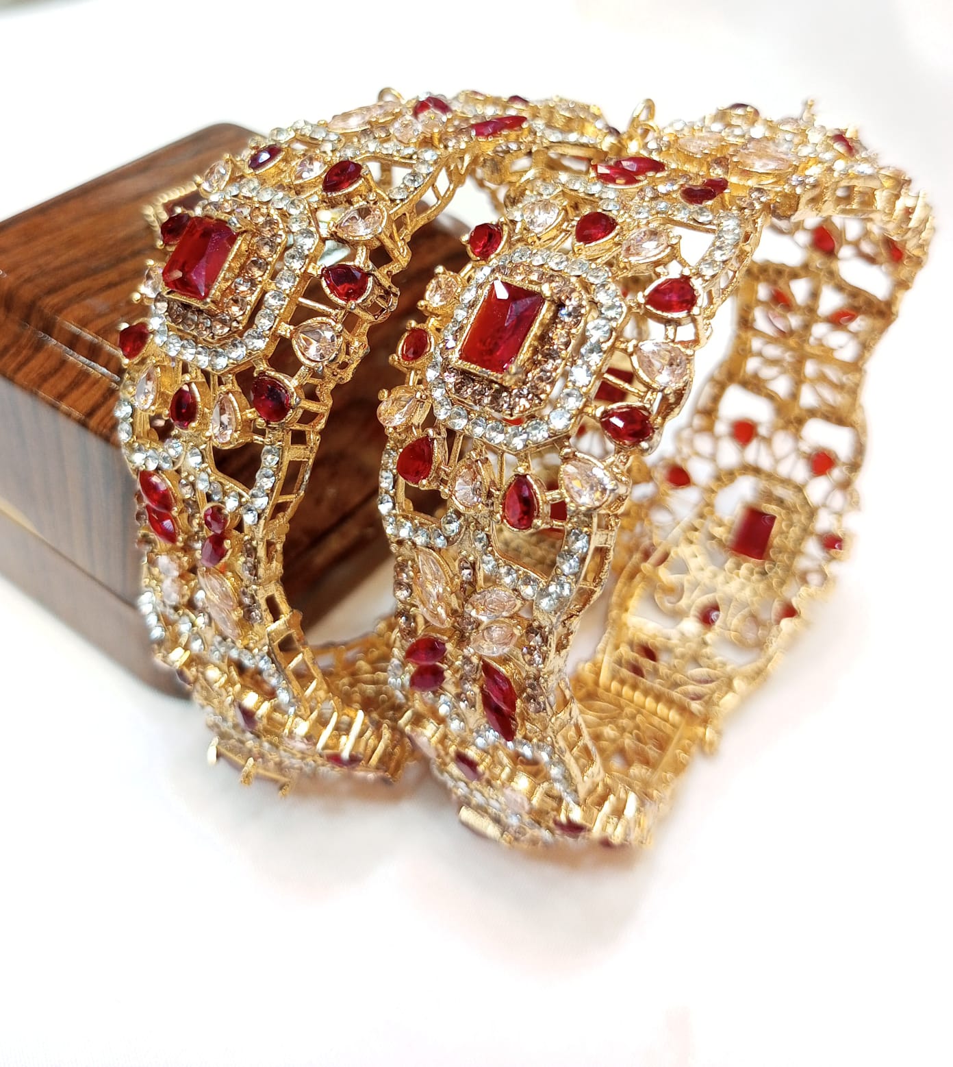 Colorful Elegance Metal Bangles with Stone Detailing Set of 2 (7 Color Variants)