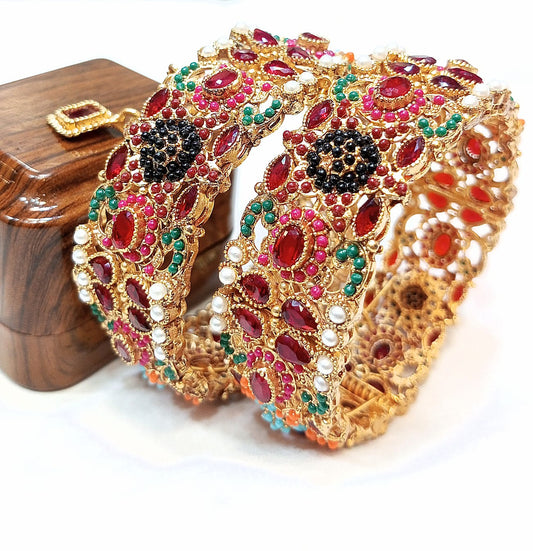 Designer Stone-Studded Heavy Kundan Style Bangles Traditional Indian Wedding Wear Party & Festive Wear Jewelry