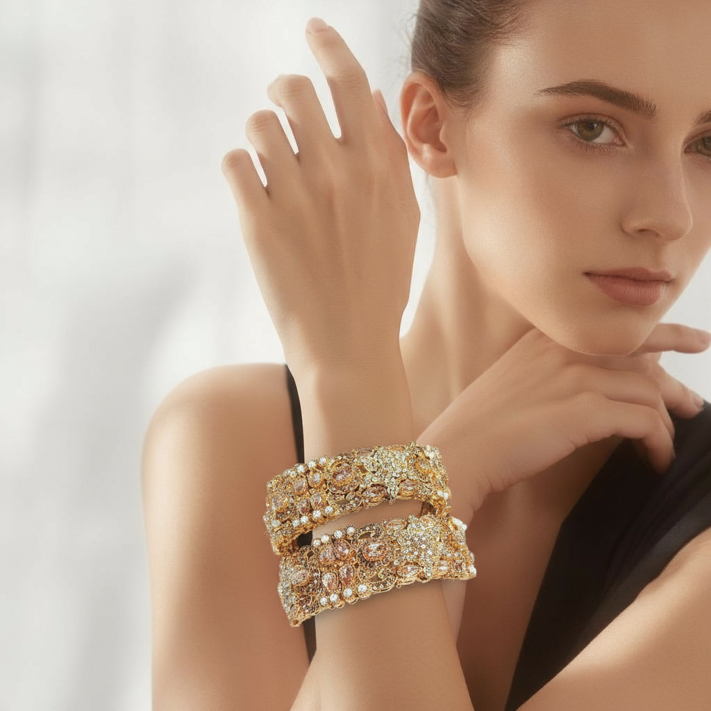 "Exquisite Silver Crystal Bangles with 6 variant color"