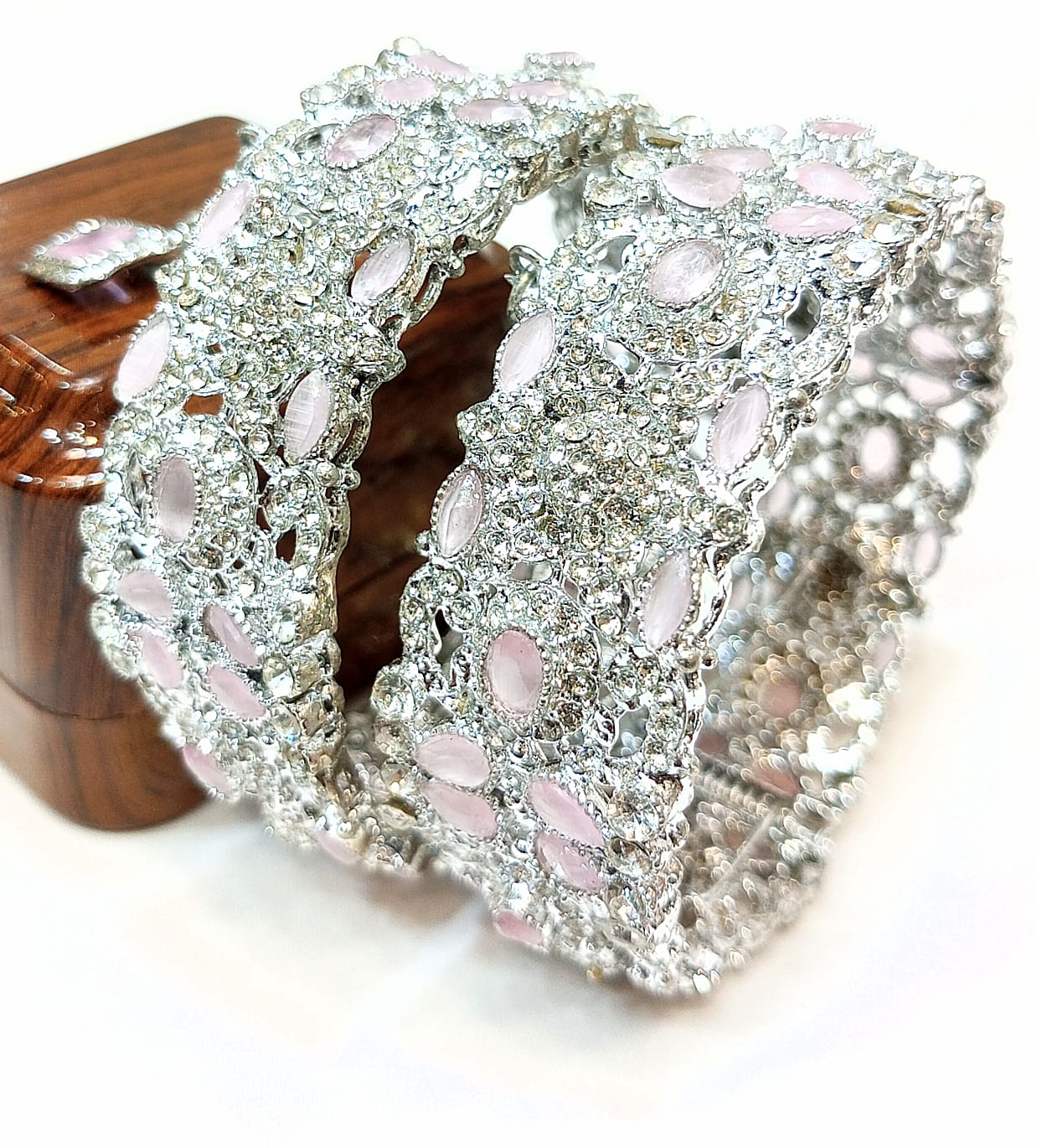 "Exquisite Silver Crystal Bangles with 6 variant color"