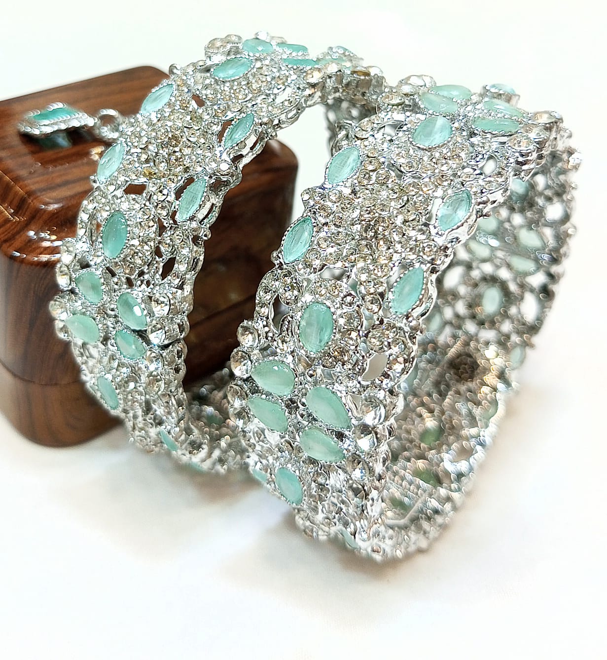 "Exquisite Silver Crystal Bangles with 6 variant color"