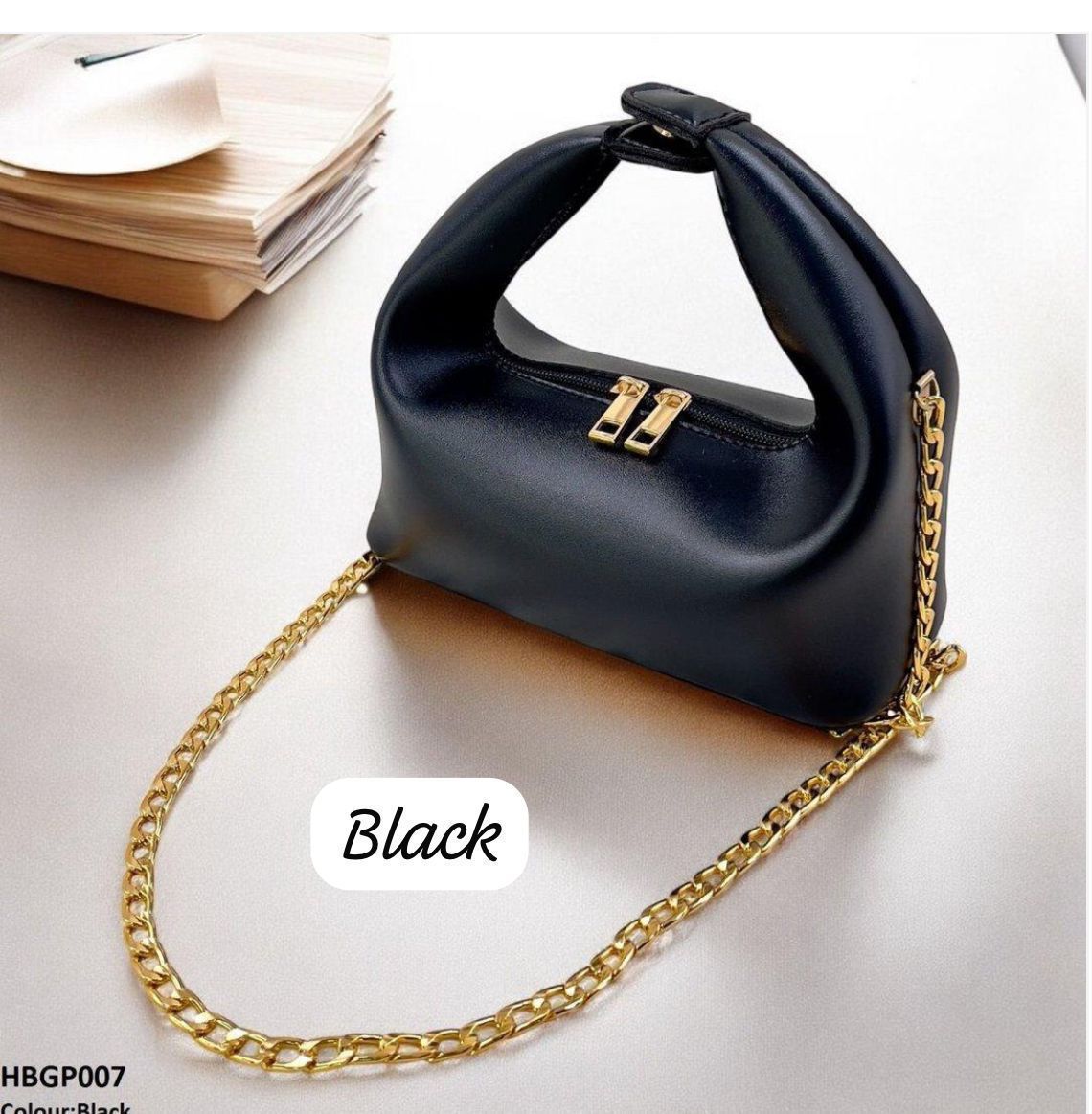 "Elegant Coffee Brown Handbag with Gold Chain Strap – Soft Leather Finish