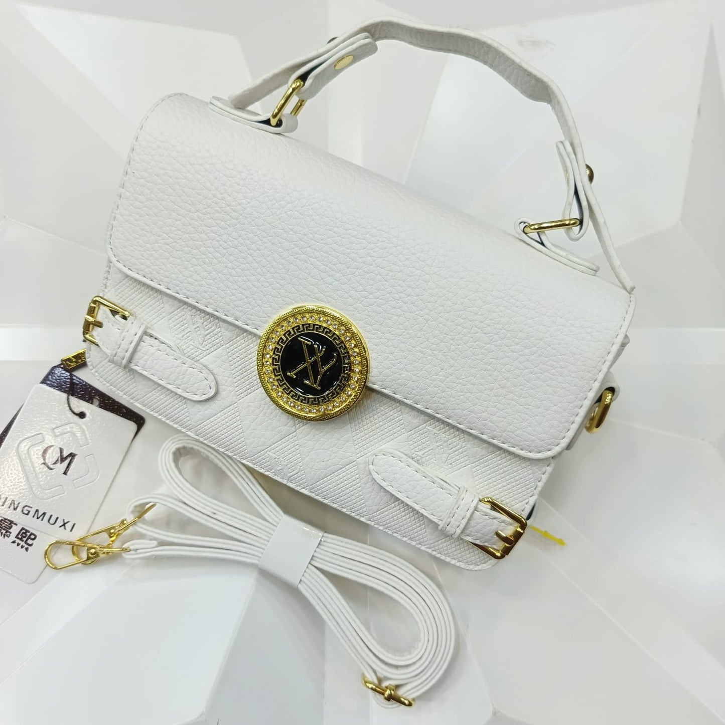 Elegant Monogram Top-Handle Bag with Gold Accent