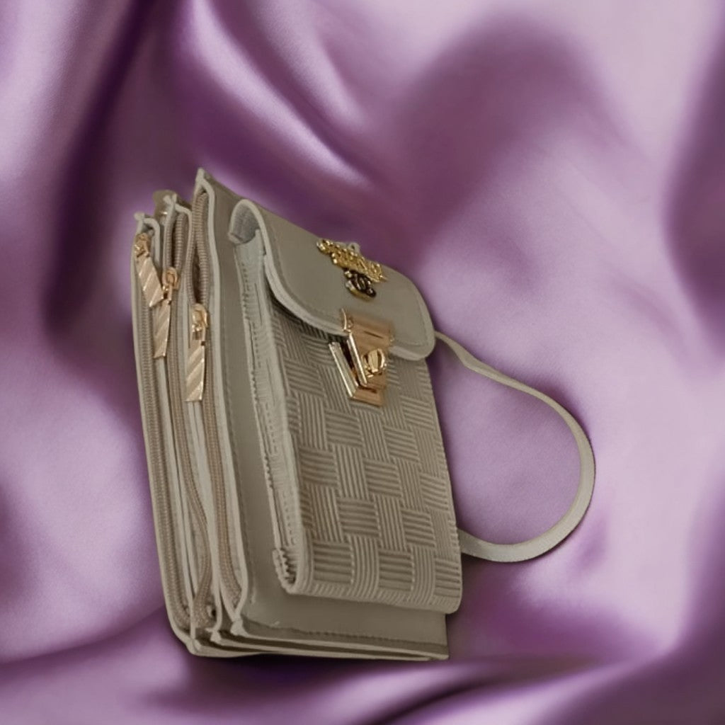 "Elegant Sage Green and Beige Crossbody Bag with Gold Clasp"