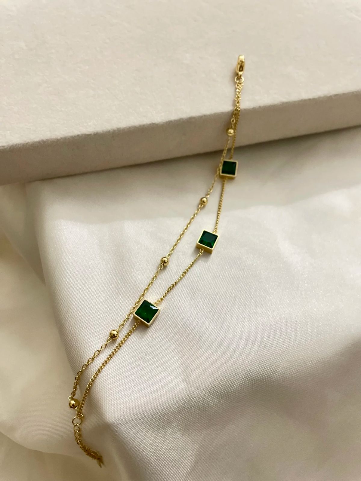 Two-Layer Stainless Steel Bracelet  "Green Stone & Golden" Variations