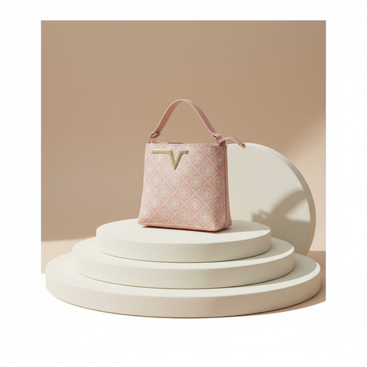 Elegant Monogram Top-Handle Bag with Gold Accent