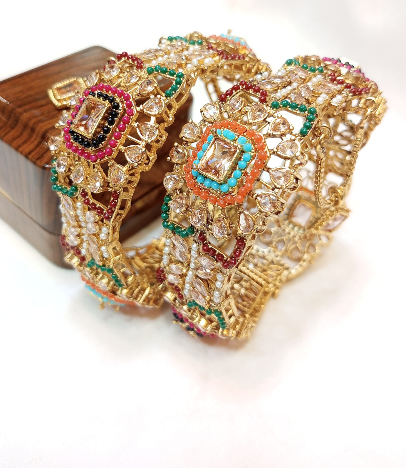 Colorful Elegance Metal Bangles   with Stone Detailing   Set of 2 (7 Color Variants)