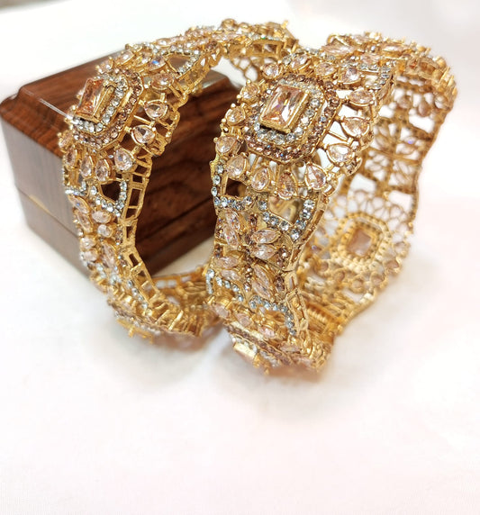 Colorful Elegance Metal Bangles   with Stone Detailing   Set of 2 (7 Color Variants)