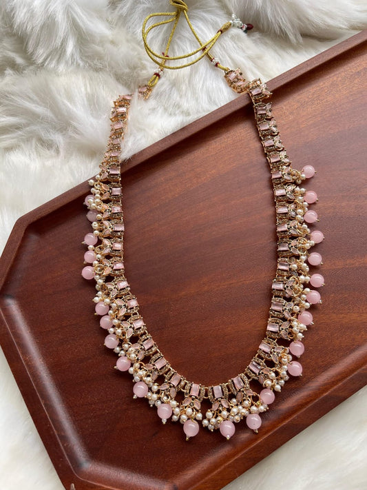 Pastel Pink Stone Mala Necklace – Bridal & Festive Wear with 5 variant colors