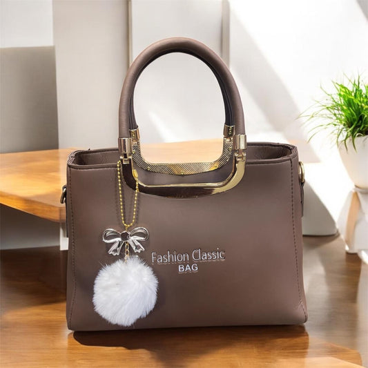"Elegant Fashion Classic Handbag with Gold Handle – 10 Premium Colors + Pom-Pom Charm"