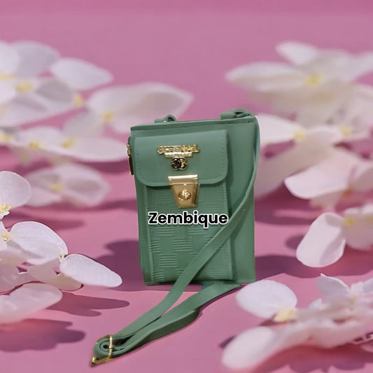 "Elegant Sage Green and Beige Crossbody Bag with Gold Clasp"
