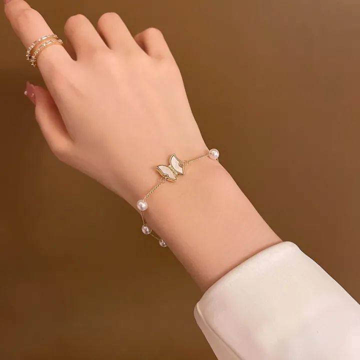 Pearl Butterfly Bracelet – Stainless Steel, Waterproof & Tarnish-Proof